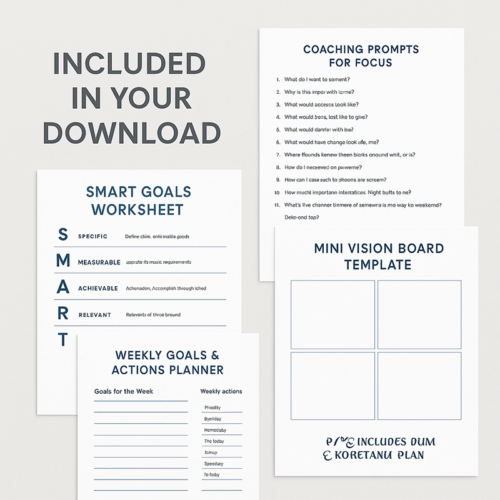 SMART Goals Bundle – goal-setting worksheet, coaching prompts, planner and vision board template